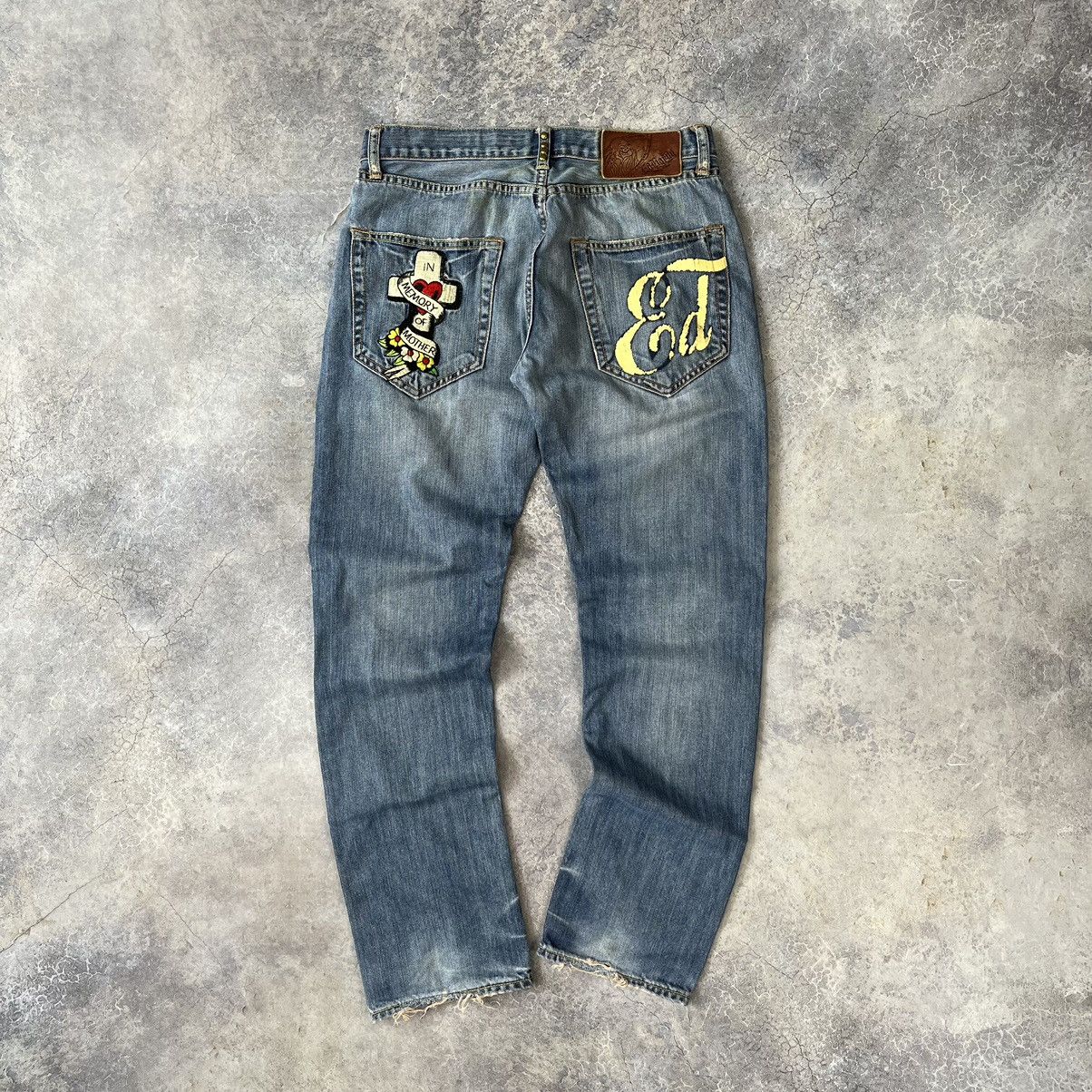 Ed Hardy VINTAGE Y2K ED HARDY CROSS IN MEMORY OF MOTHER JEANS 32x32 Size US 32 / EU 48 - 1 Thumbnail