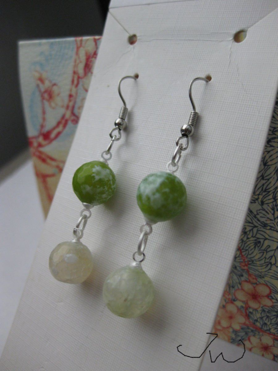 Handmade Agate Beads Stainless Steel Dangle Earrings Size ONE SIZE - 3 Thumbnail