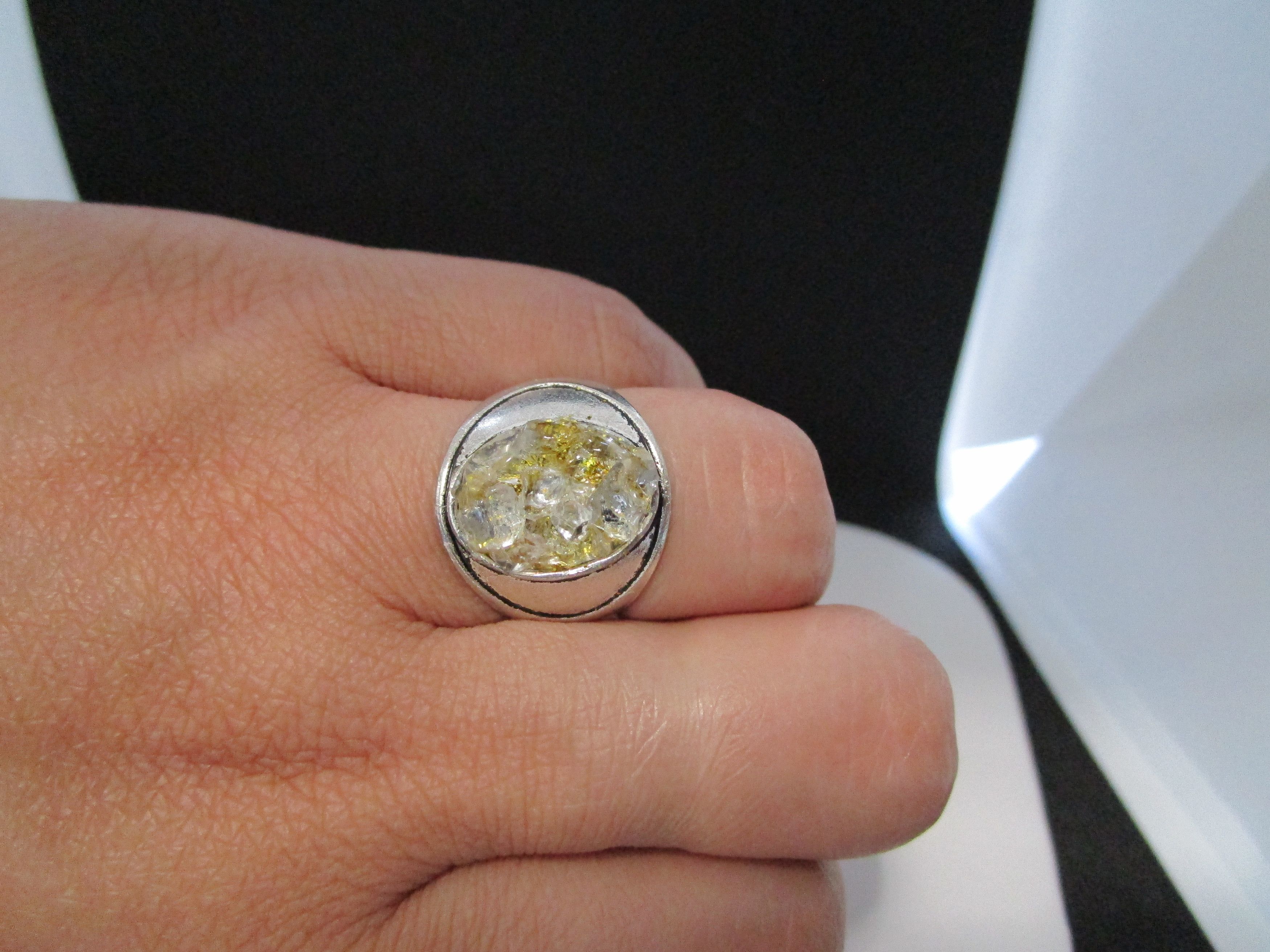 Handmade Golden Sand Crystal Tibetan Silver Ring - Size 7.25 Size ONE SIZE - 3 Thumbnail