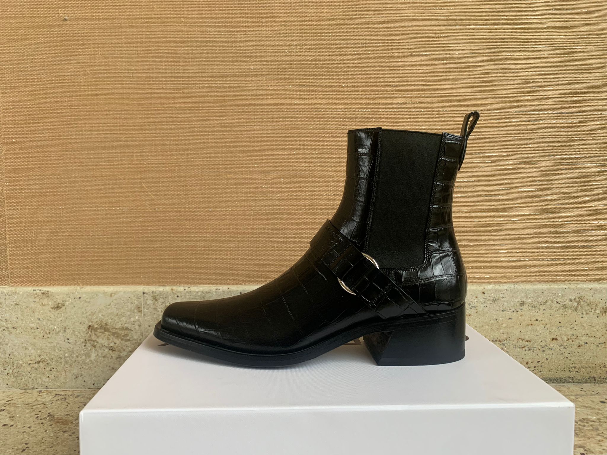 Pre-owned Givenchy Crocodile Strap Chelsea Boot In Black