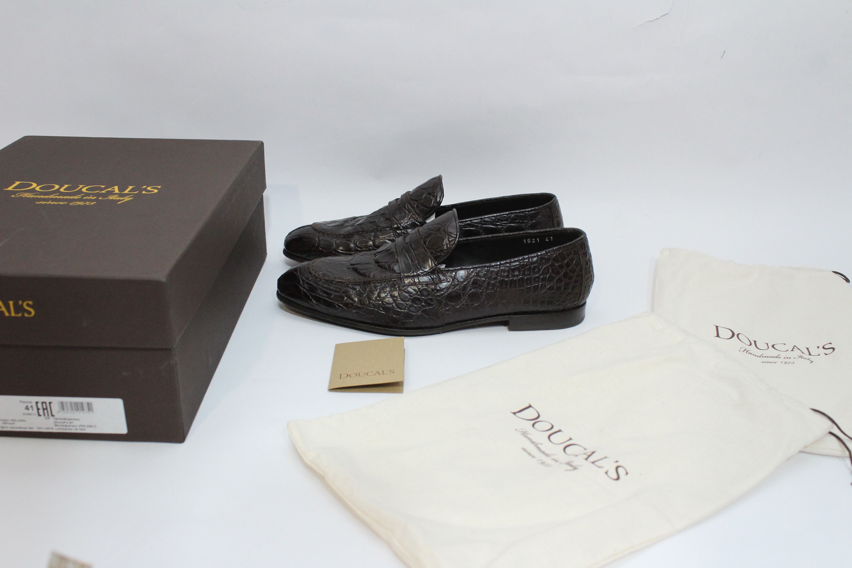 image of Doucals Penny Loafers Leather Caiman Mens Size 41 Italy in Brown