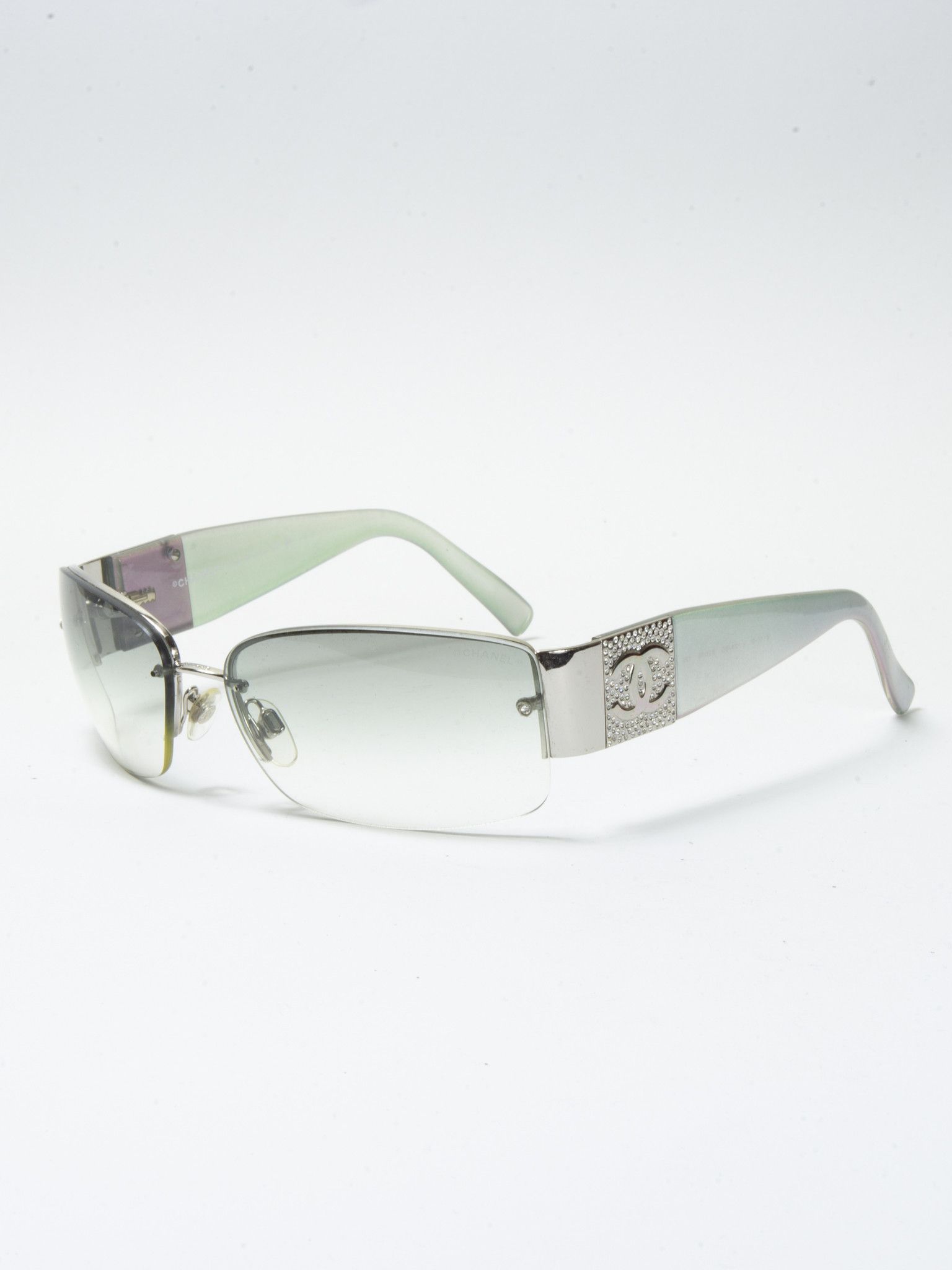 image of Vintage Rhinestones Chanel Sunglasses in Transparent/Green/Purple, Women's