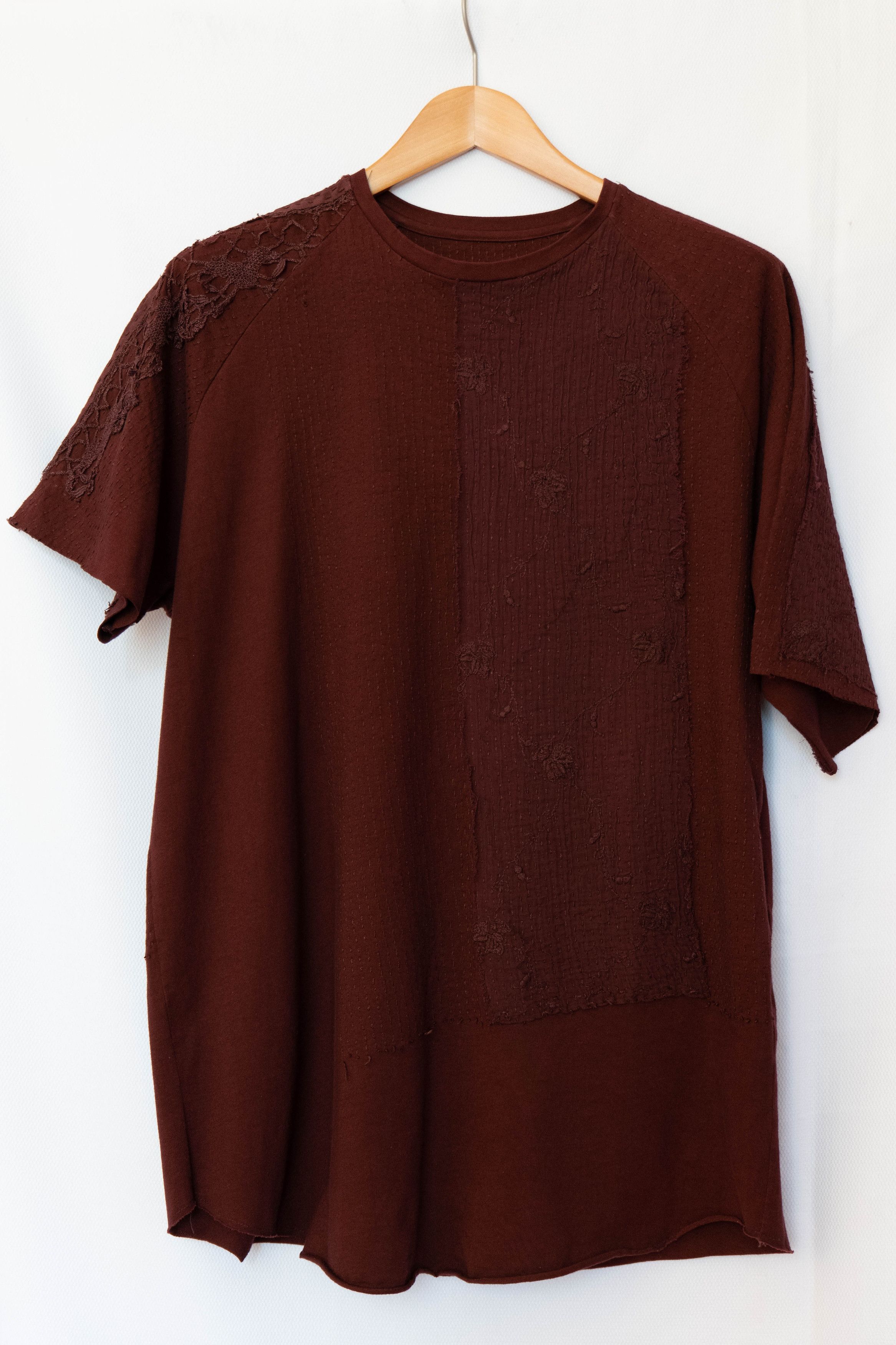 image of By Walid Antique Fabric Patch Shirt in Dark Burgundy, Men's (Size Large)