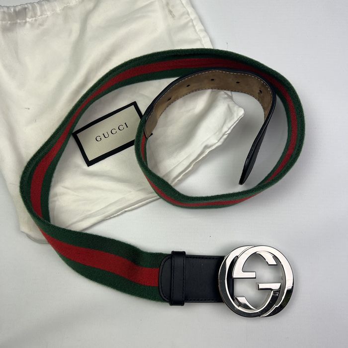 Gucci Brown Leather Web Double G Buckle Belt 105CM Gucci