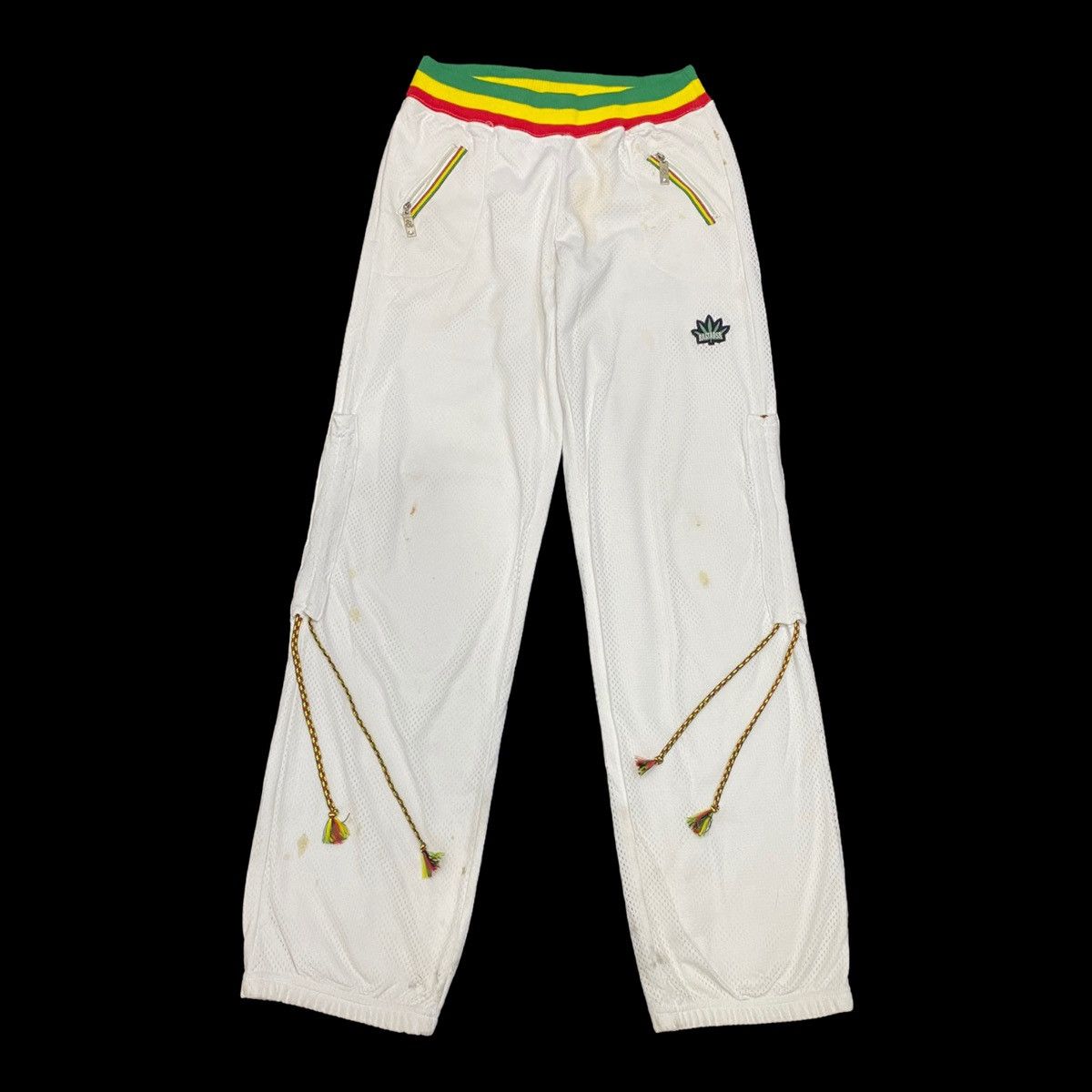 image of Band Tees x Bob Marley Rastars Hip Hop Parachute Streetwear Pants in White, Men's (Size 31)