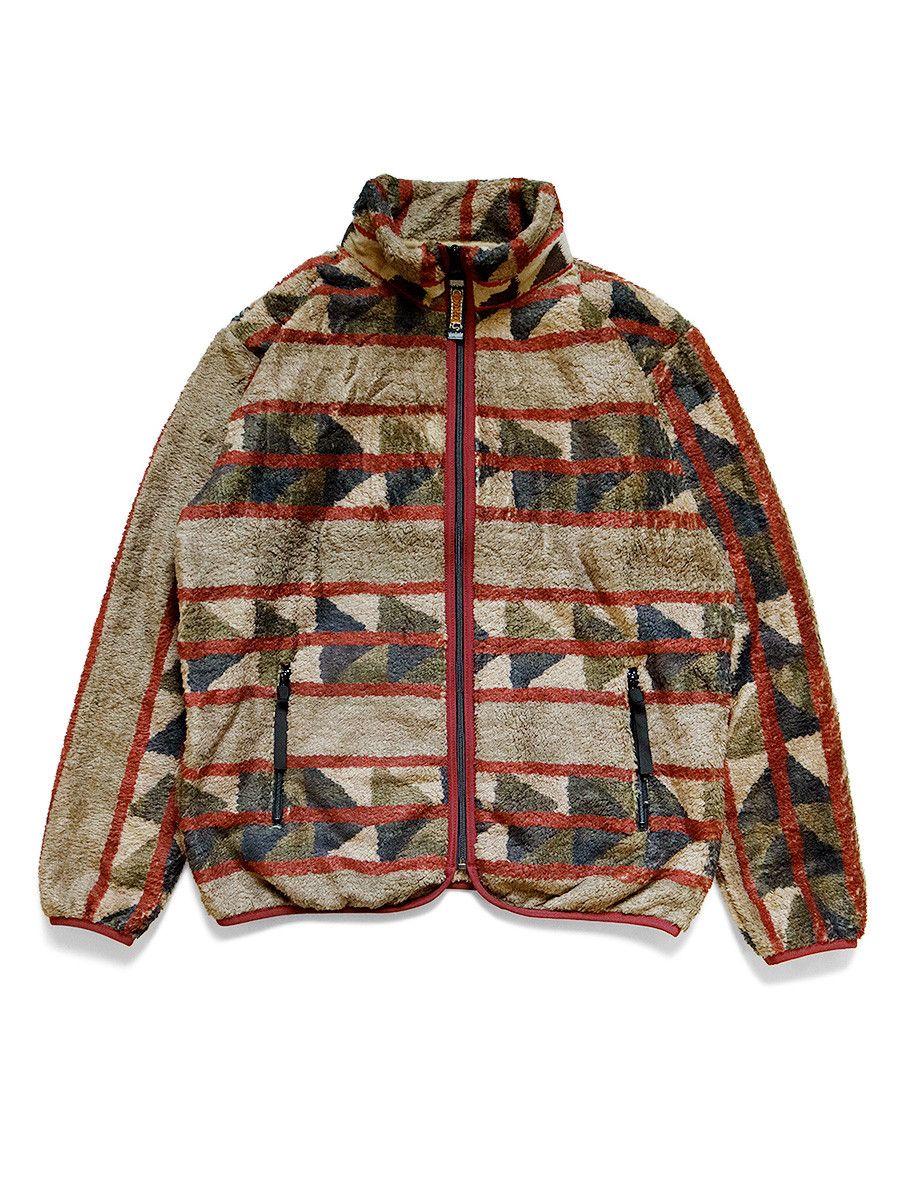 image of Kapital Pueblo Stripe Fleece Zip Blouson Jacket Red/brown 4, Men's (Size XL)