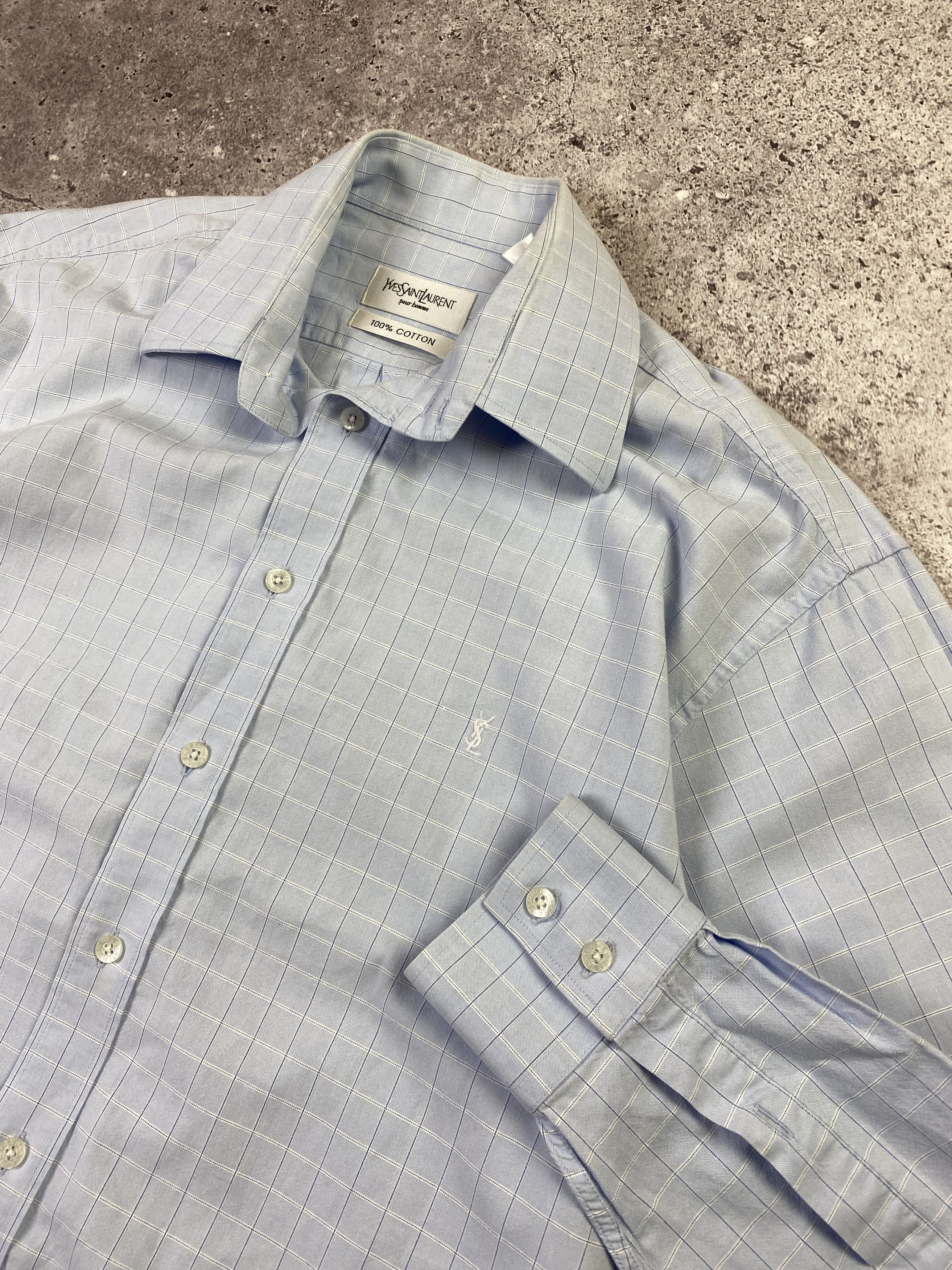 Vintage × Yves Saint Laurent Cotton YSL Shirt Summer Check Long Sleeve Size US L / EU 52-54 / 3 - 1 Thumbnail