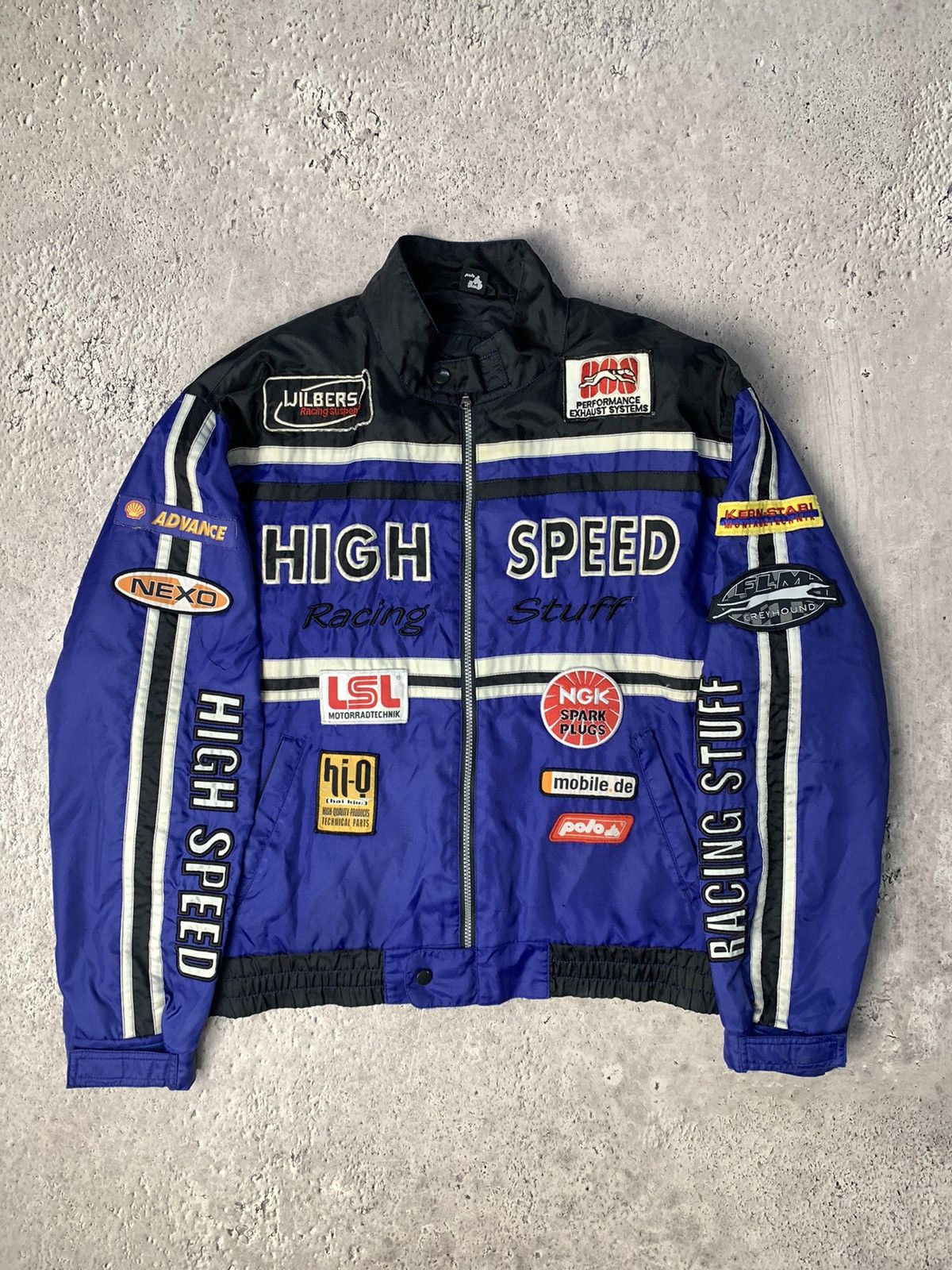 image of High Speed Racing Team Moto Jacket Y2K Streetwear in Blue, Men's (Size Medium)