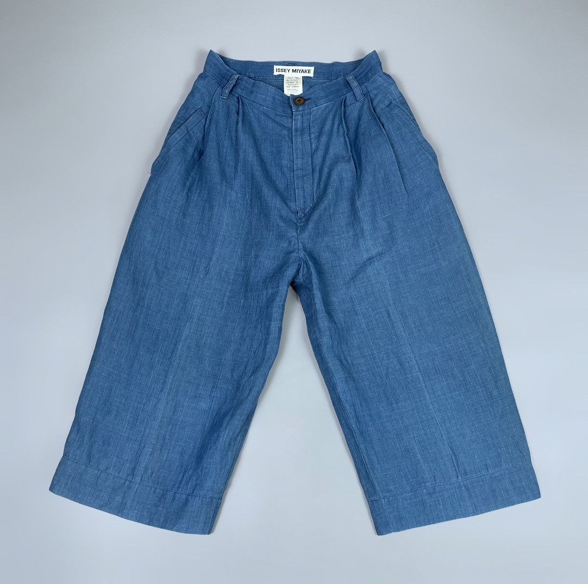 image of Issey Miyake Ss94 Capri Culotte Linen Pleated Pants Size 6 in Blue, Women's