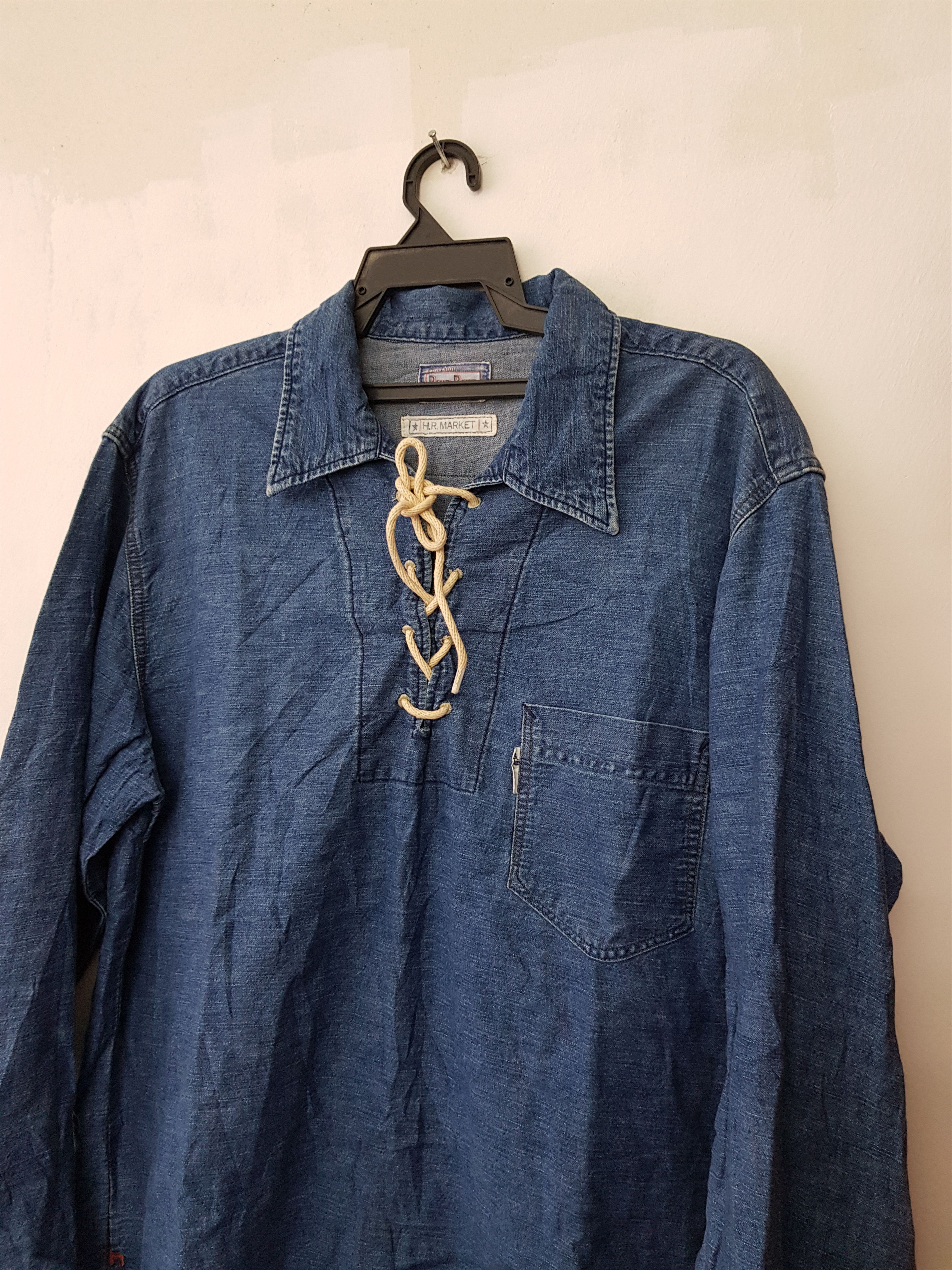 Indigo Vintage Indigo Denim Pullover Shirt with Tie String Size US L / EU 52-54 / 3 - 11 Thumbnail