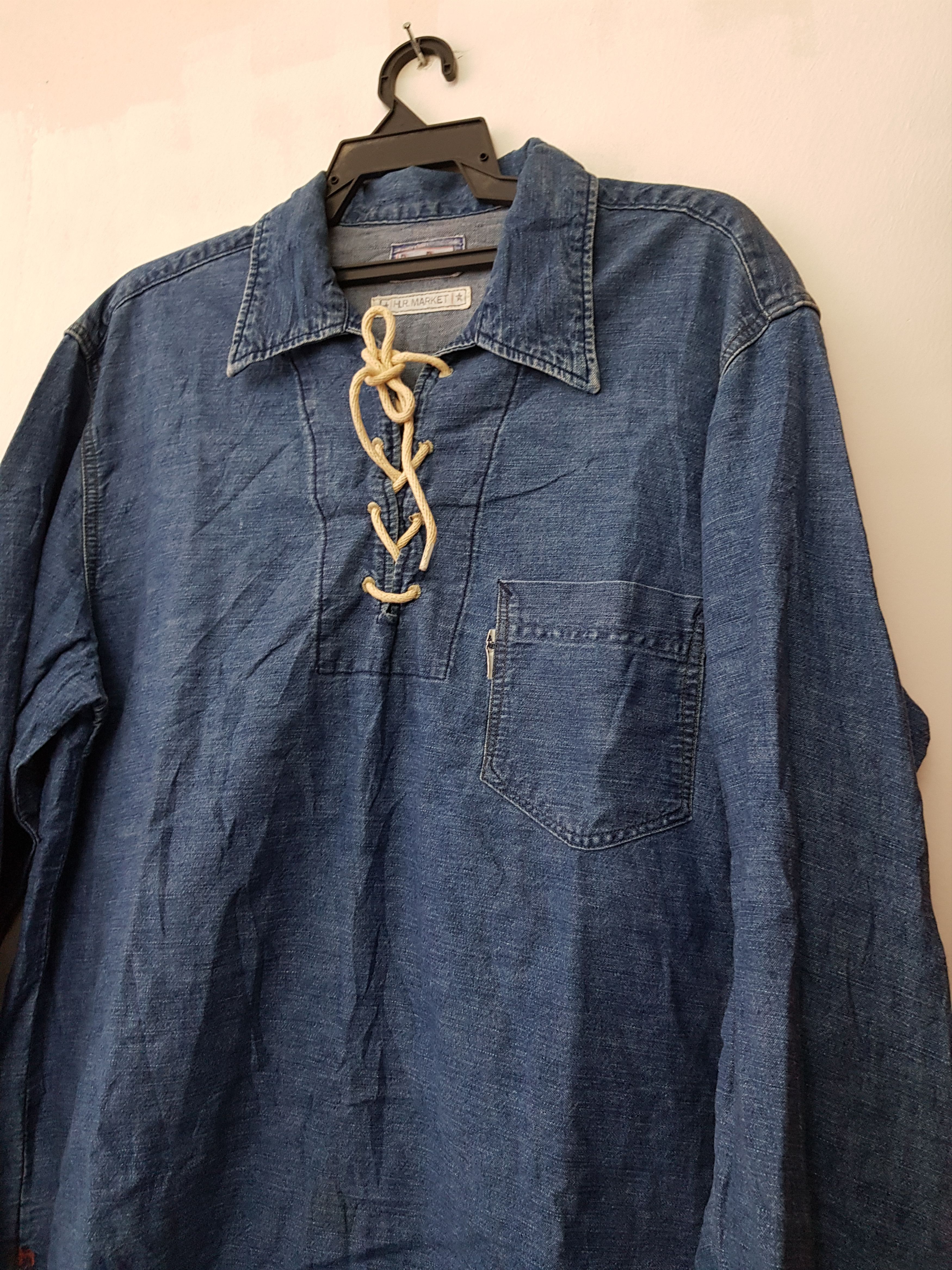Indigo Vintage Indigo Denim Pullover Shirt with Tie String Size US L / EU 52-54 / 3 - 9 Thumbnail