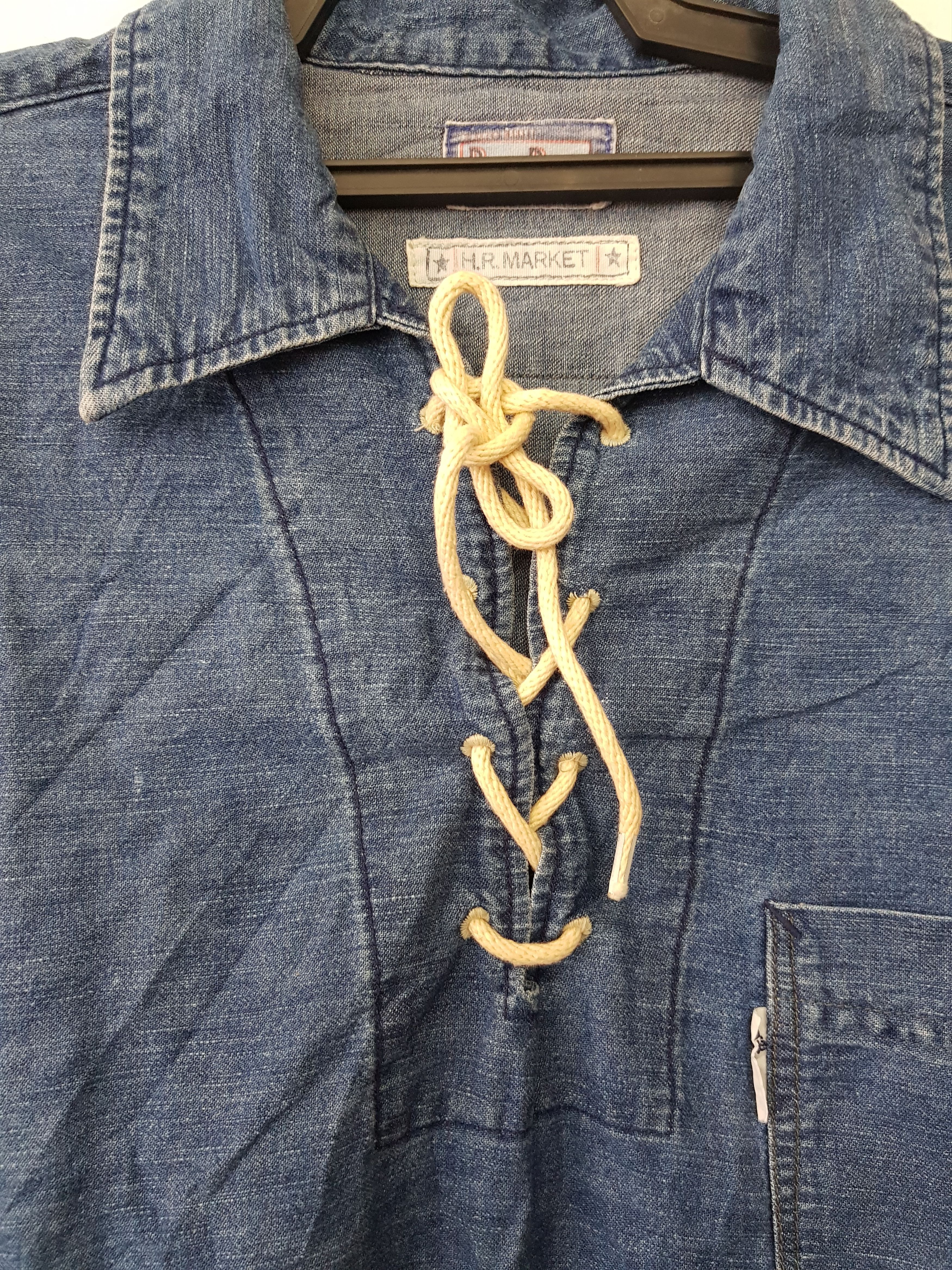 Indigo Vintage Indigo Denim Pullover Shirt with Tie String Size US L / EU 52-54 / 3 - 10 Thumbnail