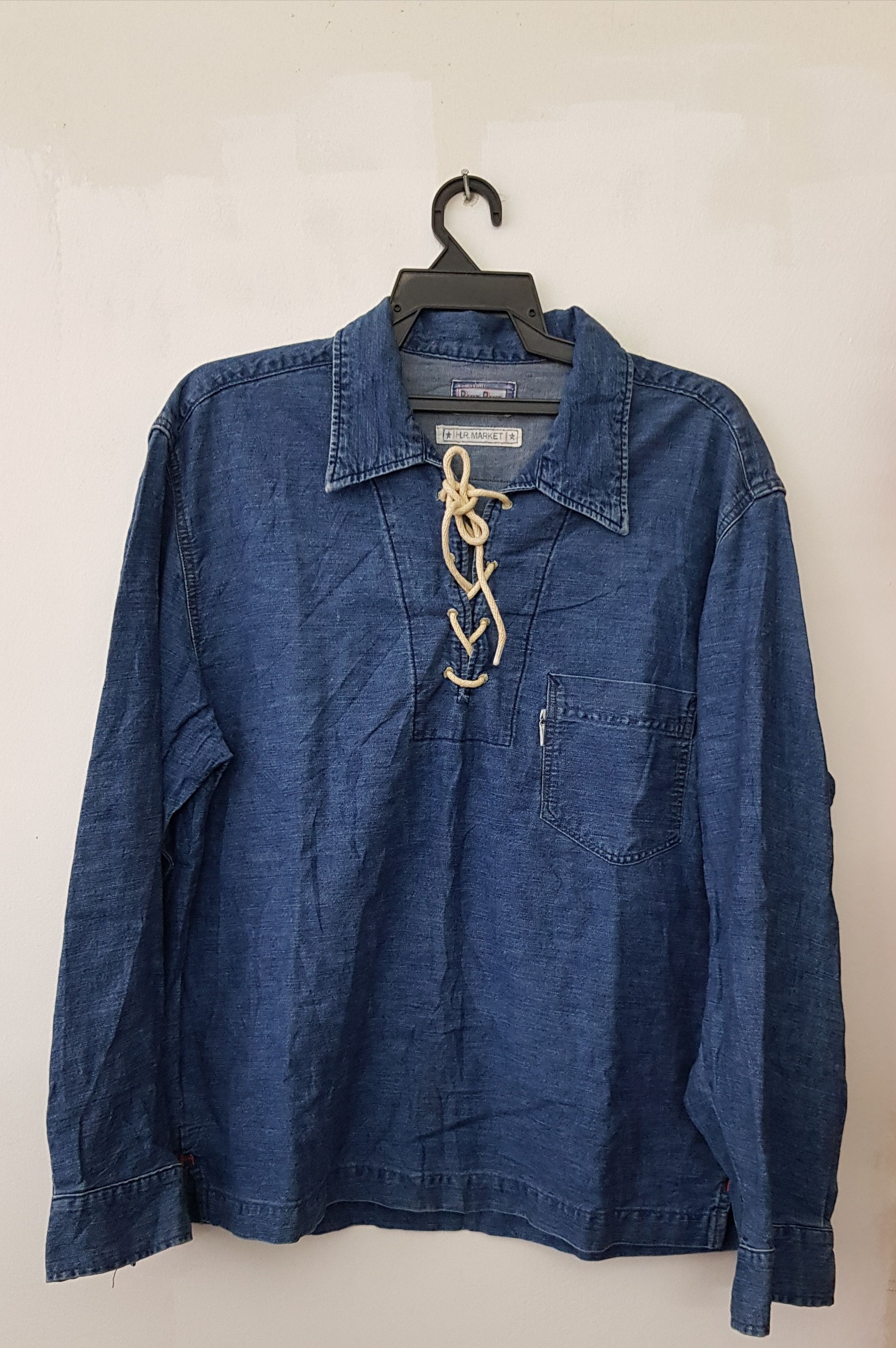 Indigo Vintage Indigo Denim Pullover Shirt with Tie String Size US L / EU 52-54 / 3 - 4 Thumbnail