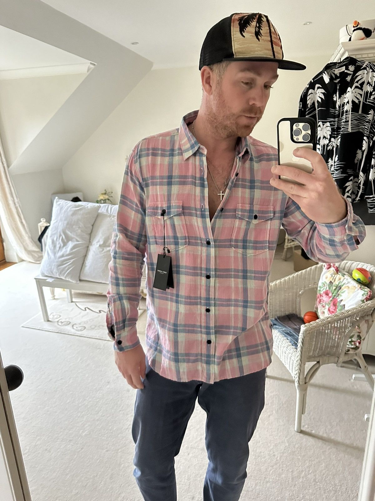 Saint Laurent Paris SS19 $890 Saint Laurent pink flannel *super rare* Size US XL / EU 56 / 4 - 4 Thumbnail
