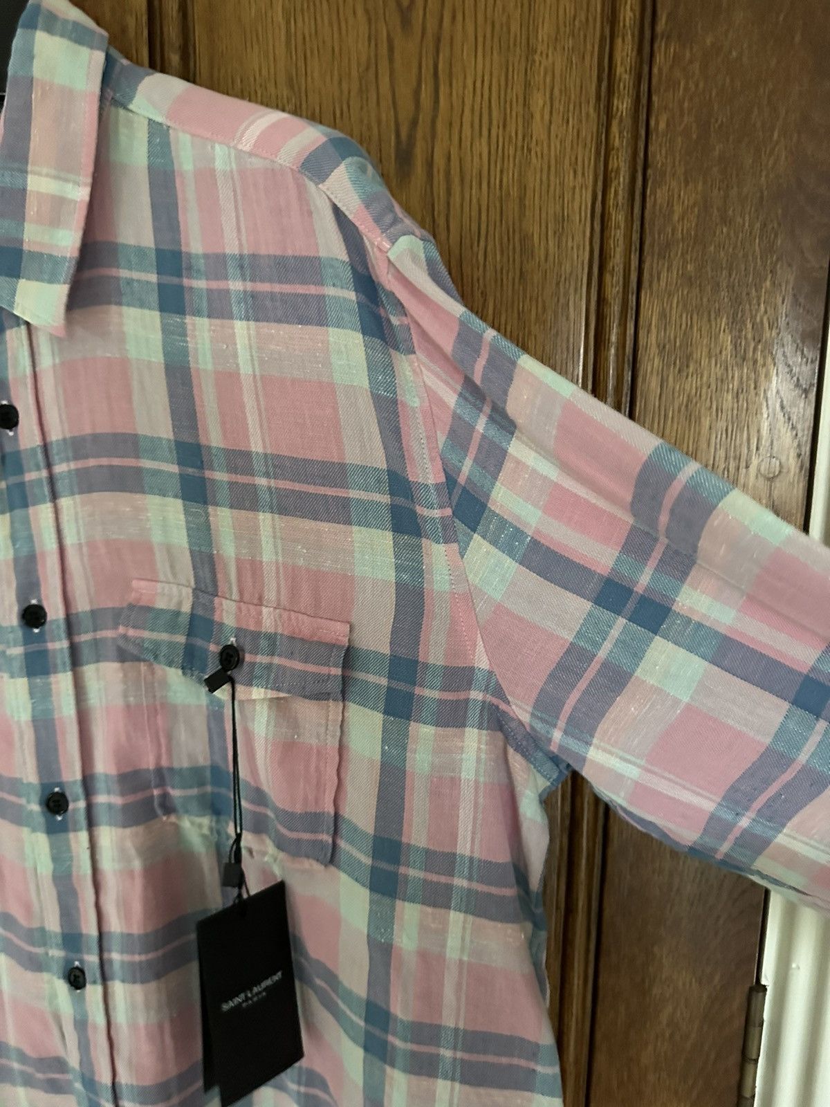 Saint Laurent Paris SS19 $890 Saint Laurent pink flannel *super rare* Size US XL / EU 56 / 4 - 11 Thumbnail