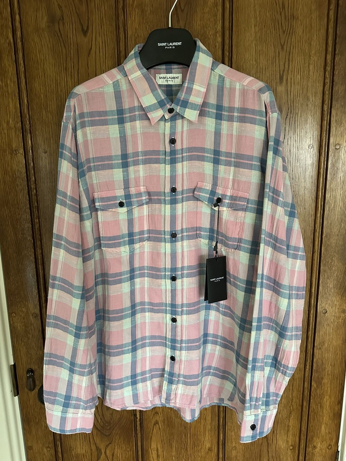 Saint Laurent Paris SS19 $890 Saint Laurent pink flannel *super rare* Size US XL / EU 56 / 4 - 1 Thumbnail