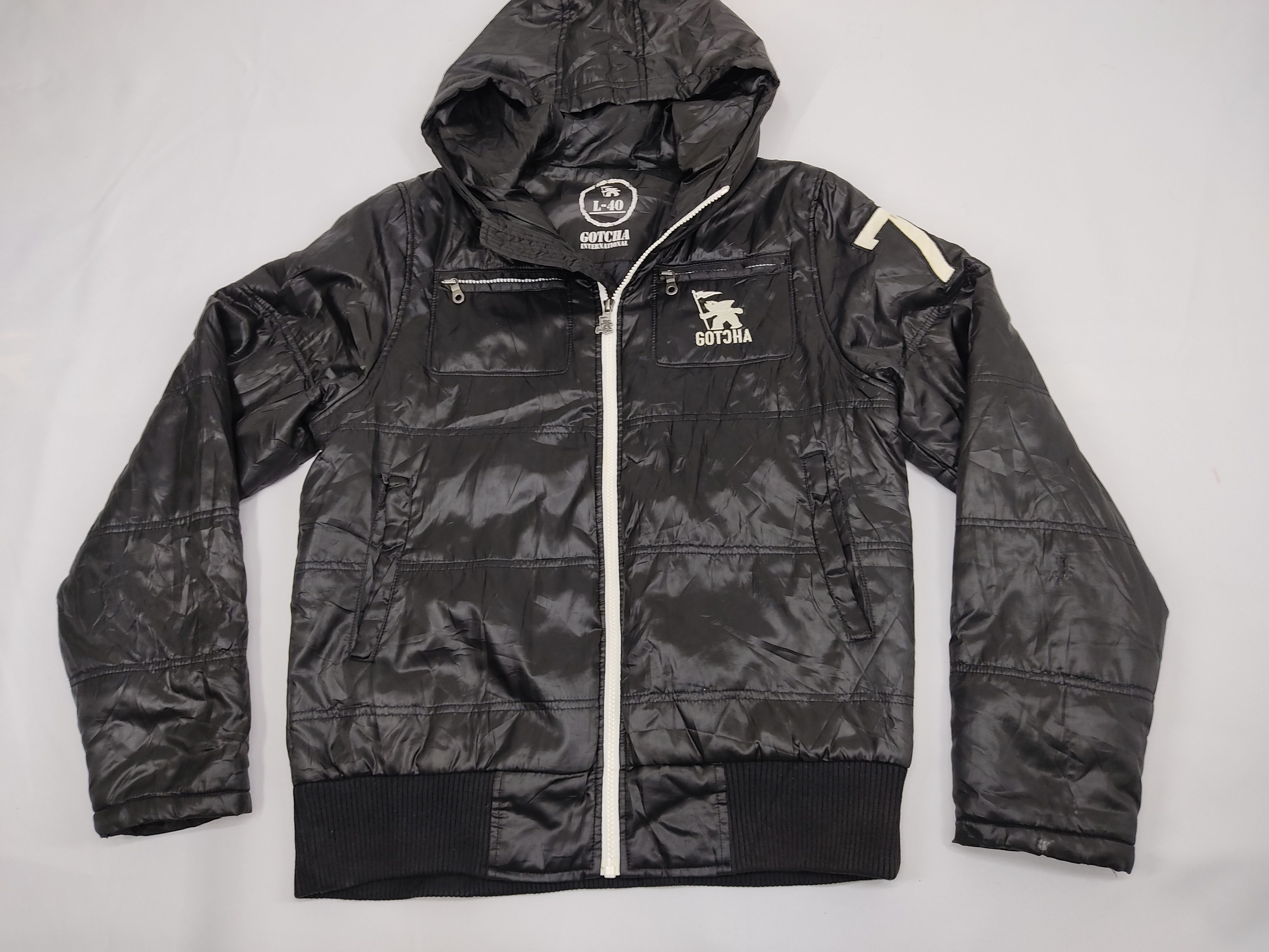 image of Bomber Jacket x Gotcha Down Men Jacket Hoodie Bomber in Black (Size Large)