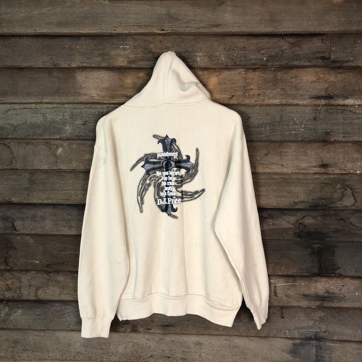 image of Vintage Dj Free Art Cream Hoodie Sweatshirt 142B, Men's (Size Large)