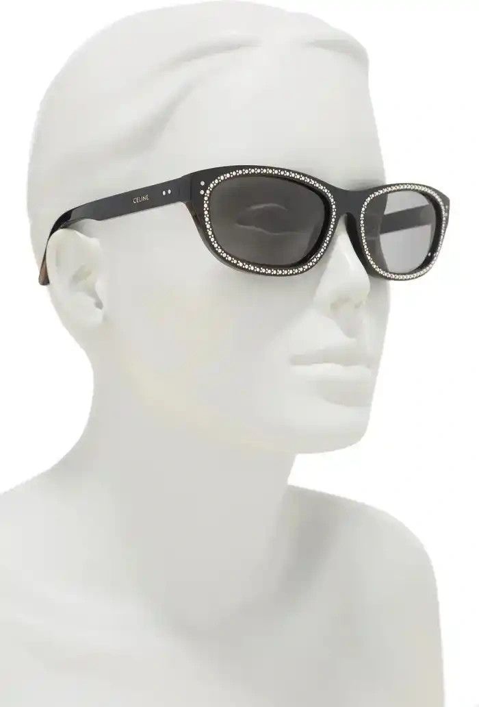 Celine Celine CL4086IS 01A Shiny Black Rhinestone Oval Sunglasses Size ONE SIZE - 1 Thumbnail
