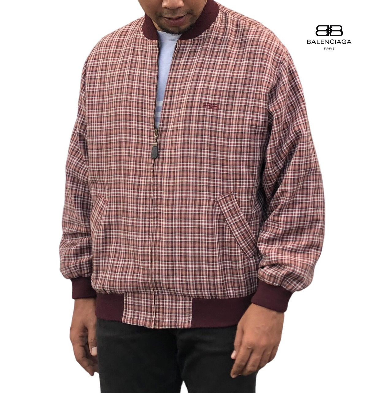 Balenciaga Balenciaga Paris Embroidery Logo Checked Bomber Jacket Size US L / EU 52-54 / 3 - 1 Thumbnail