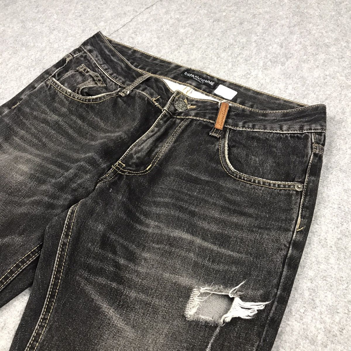 Japanese Brand FLARE DENIM ESPARI HOMME BLACK FADED DISTRESSED DENIM PANTS Size US 32 / EU 48 - 8 Thumbnail
