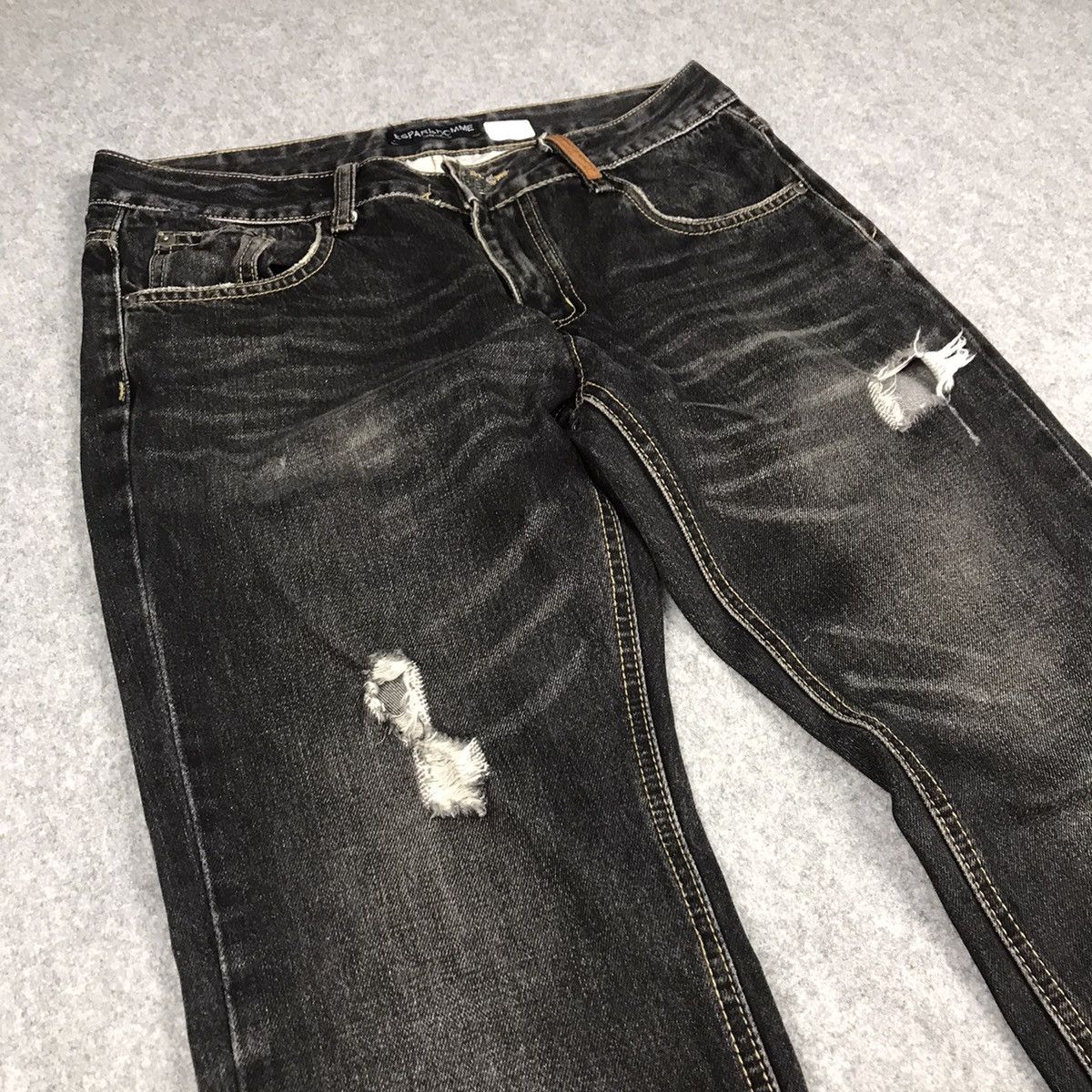 Japanese Brand FLARE DENIM ESPARI HOMME BLACK FADED DISTRESSED DENIM PANTS Size US 32 / EU 48 - 5 Thumbnail