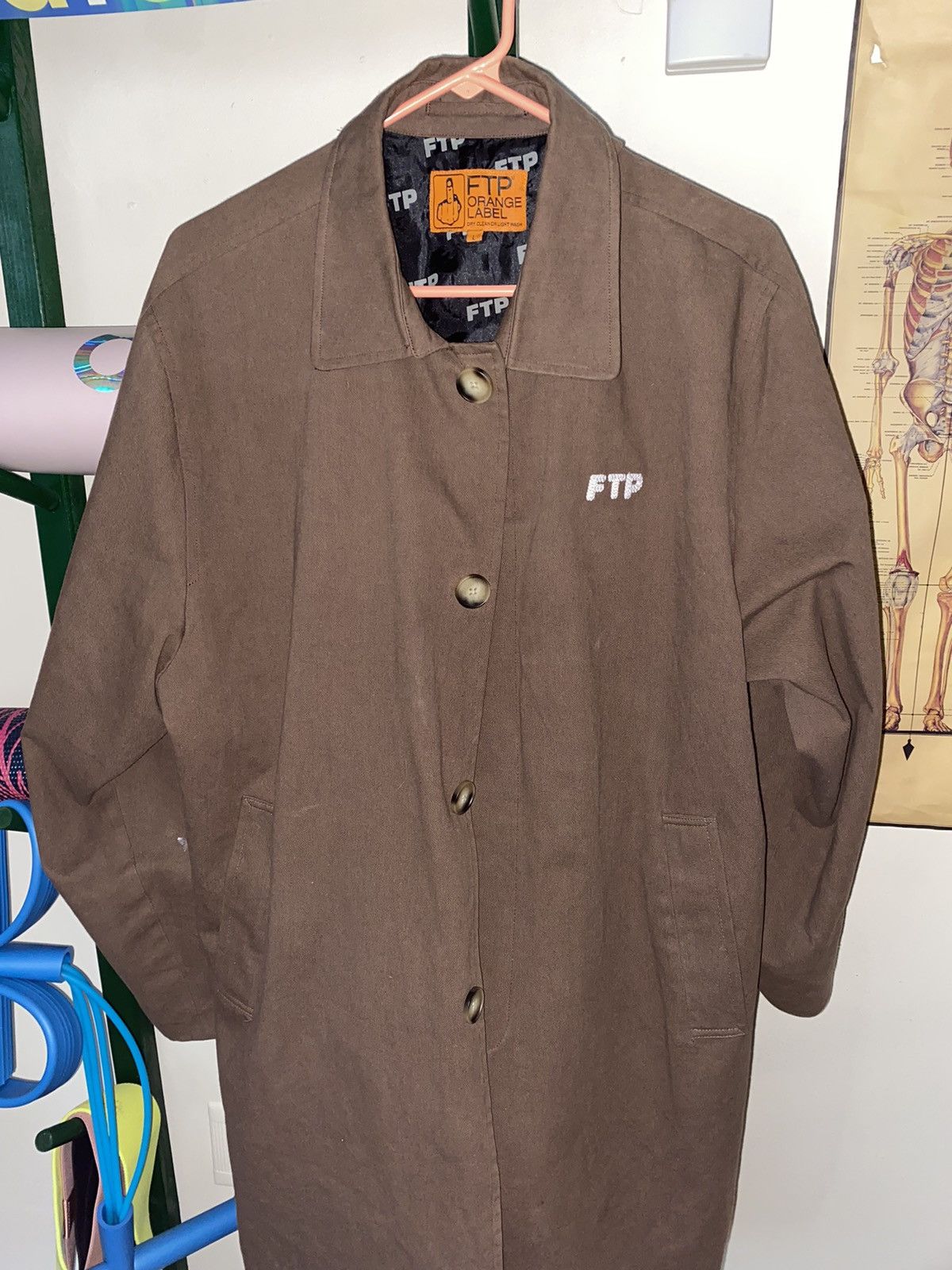 FTP F*ck the Population Orange buying Label Jesus Crucifix Long Trench Coat Large