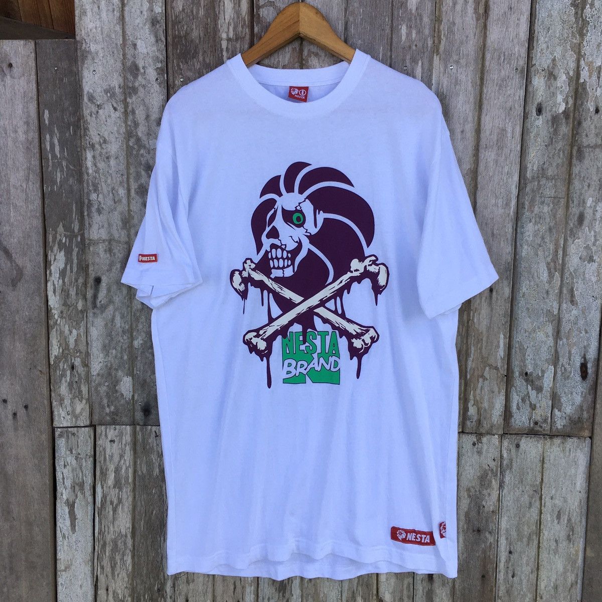 image of Skulls x Vintage Nesta Streetwear Tee in White, Men's (Size Large)