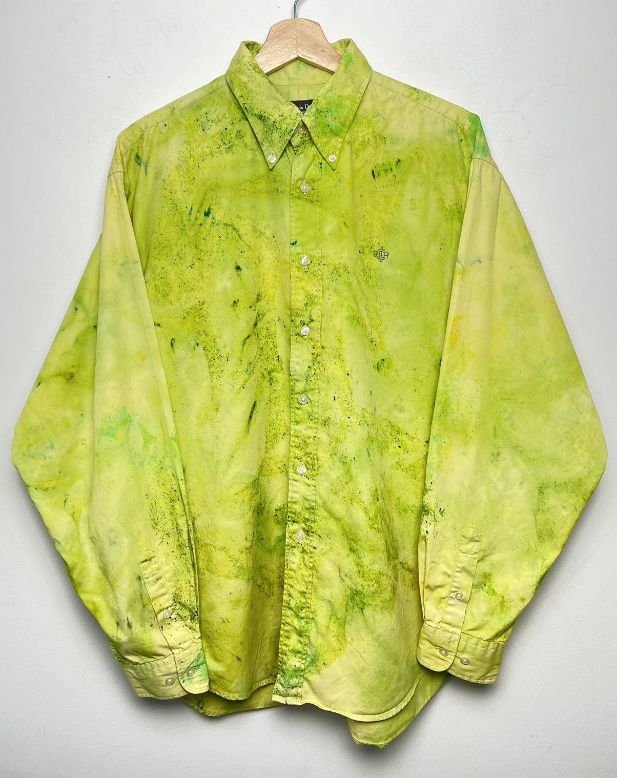 image of Christian Dior Monsieur x Vintage Dior Tie Dye 1/1 Solid Cotton Vintage Shirt in Lime (Size Large)
