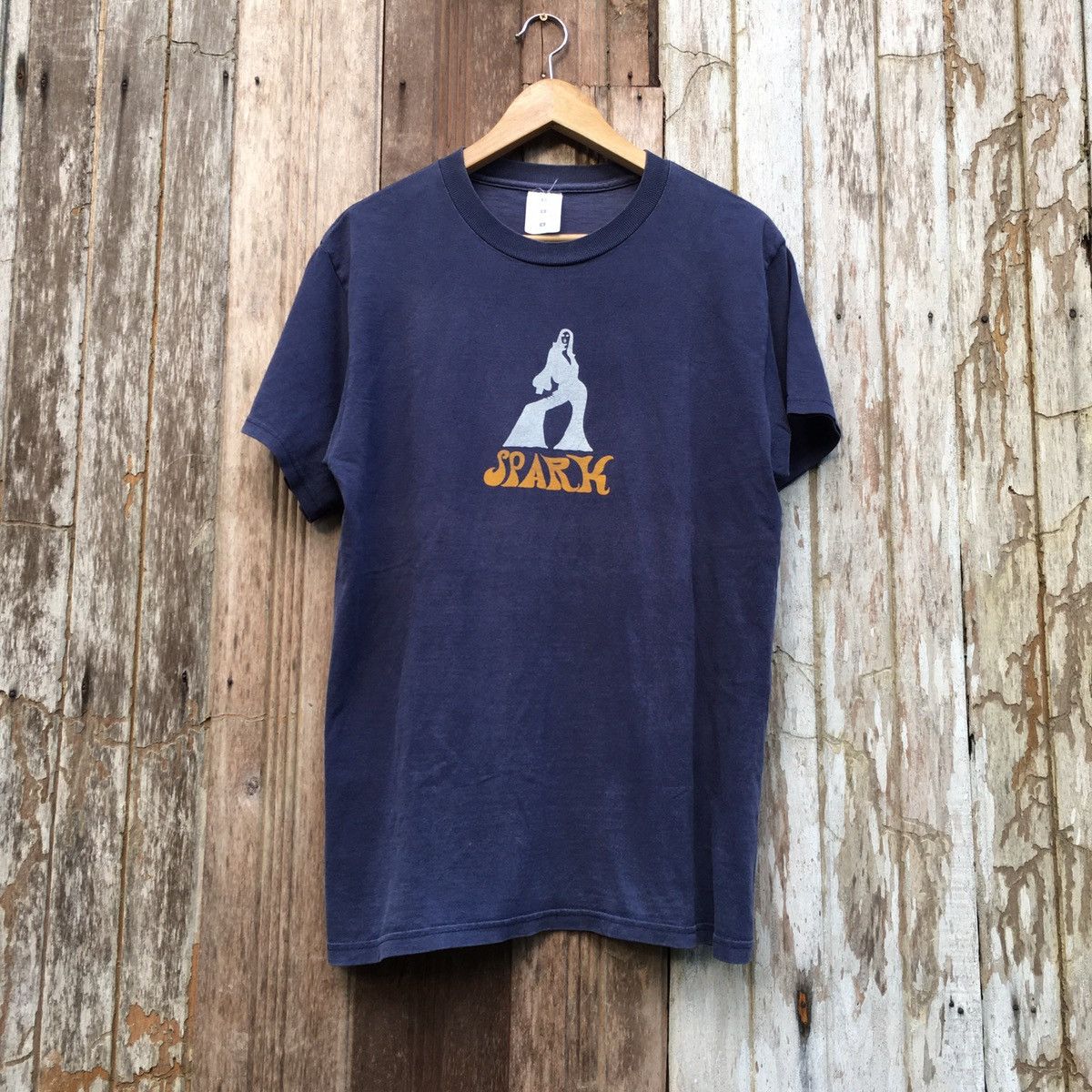 image of Girl Skateboards x Hook Ups Thrashed Faded Vintage Y2K Spark Skateboard Tee in Navy (Size Medium)