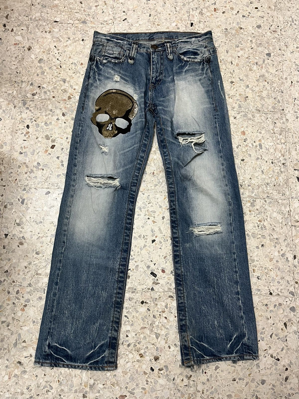Japanese Brand Japanese brand skull distress denim Size US 33 - 1 Thumbnail