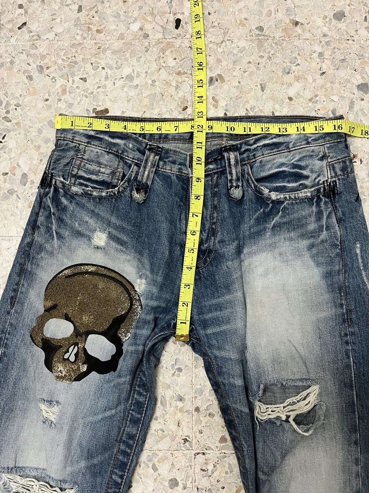 Japanese Brand Japanese brand skull distress denim Size US 33 - 10 Thumbnail