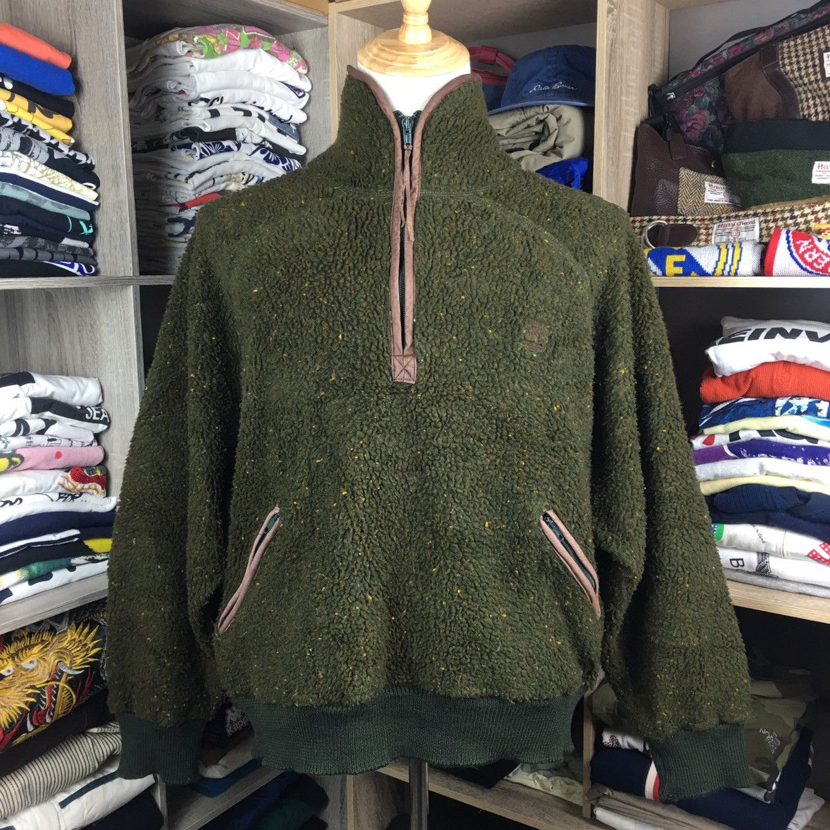 image of Timberland Sherpa Fleece Jacket in Dark Green, Men's (Size Small)