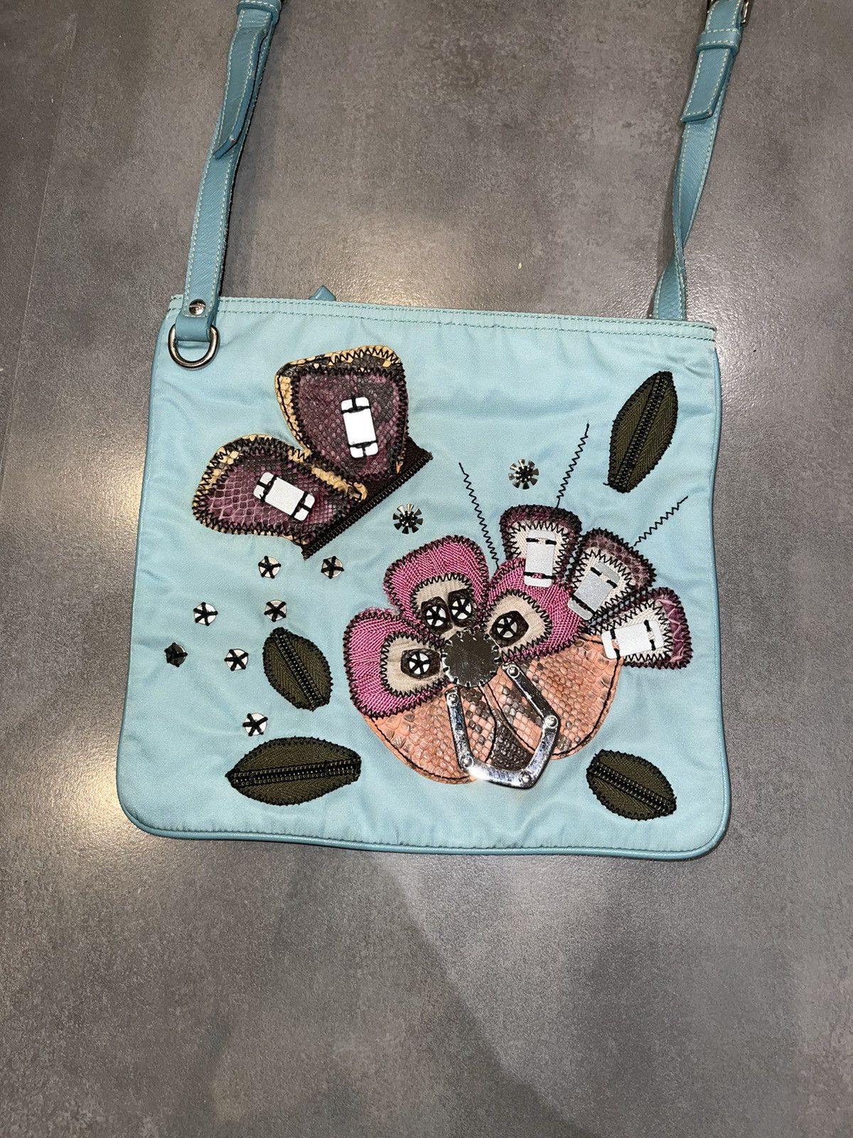 Prada Archive Prada Floral Applications Turqoise Shoulder Bag Size ONE SIZE - 4 Thumbnail