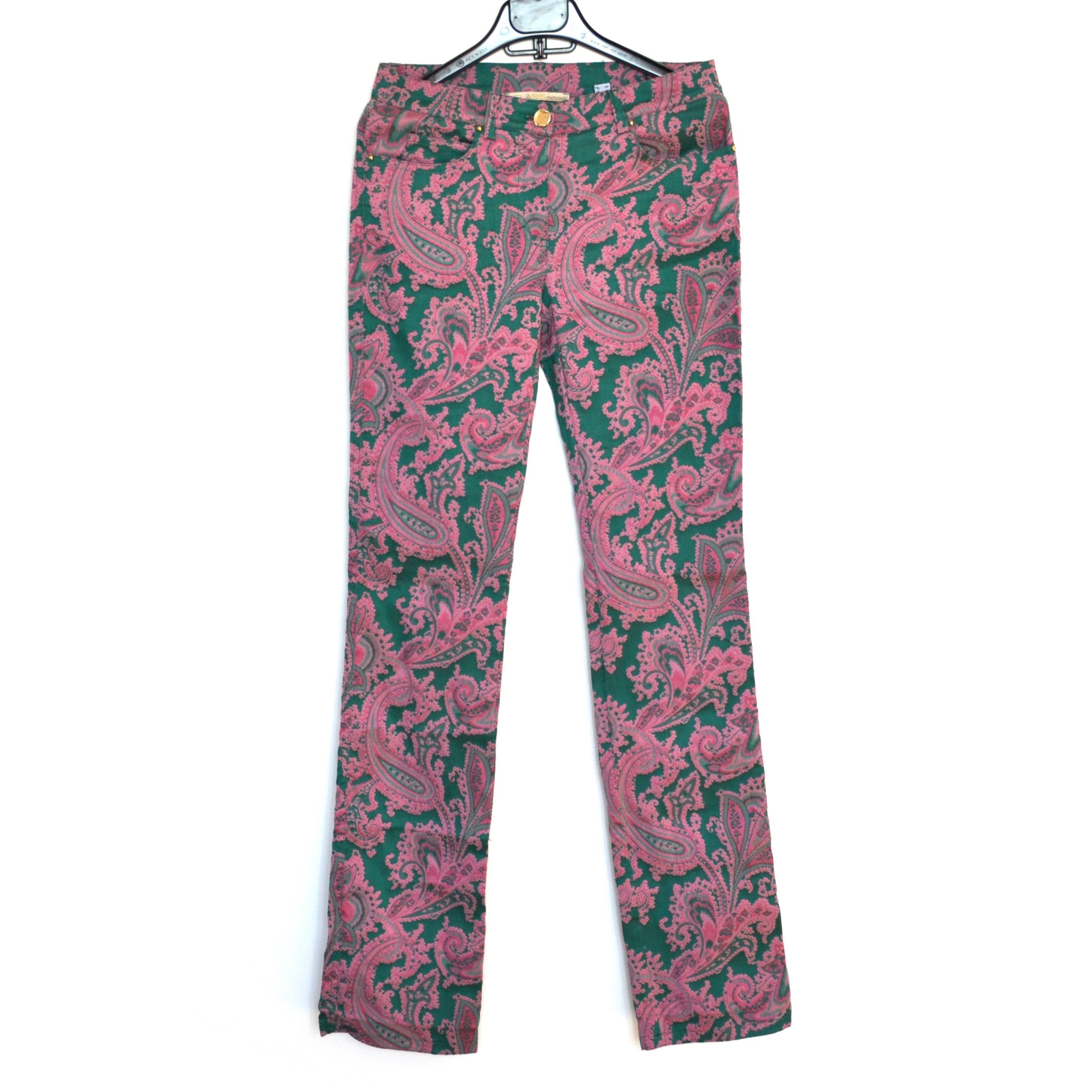 Cavalli Class 🔴 Roberto Cavalli Pants Flower Pattern Print Floral Pink Size 27" / US 4 / IT 40 - 2 Thumbnail