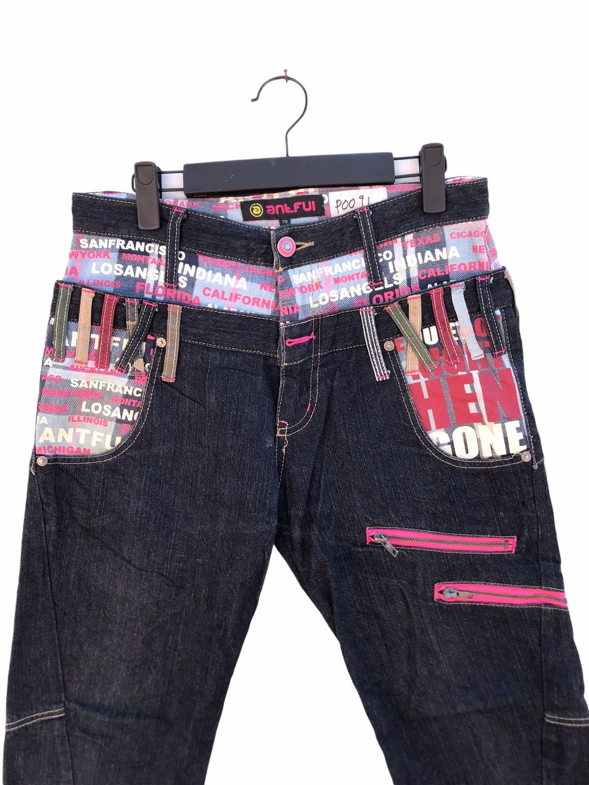 Antfui Punk Design Double Waist Jeans