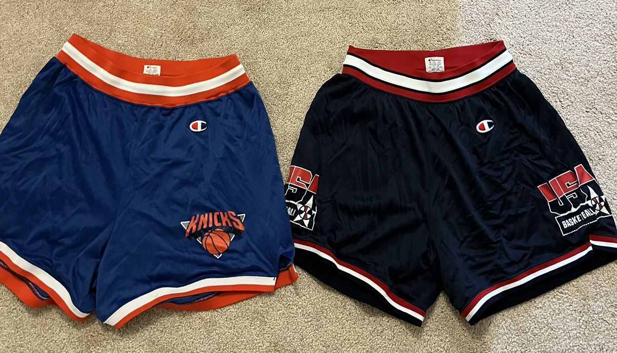 image of Vintage Throwback Champion Nba Ny Knicks Dream Team Shorts in Blue, Men's (Size 31)