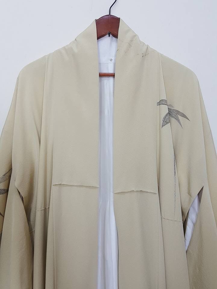 Other Awase Haori Long Kimono Bamboo Abstract Japanese Jacket Size US L / EU 52-54 / 3 - 7 Thumbnail