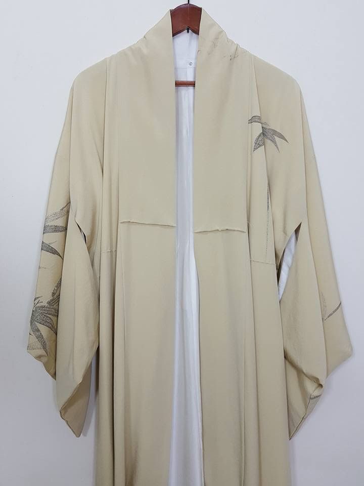 Other Awase Haori Long Kimono Bamboo Abstract Japanese Jacket Size US L / EU 52-54 / 3 - 6 Thumbnail