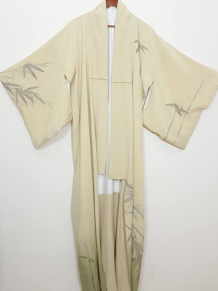 Other Awase Haori Long Kimono Bamboo Abstract Japanese Jacket Size US L / EU 52-54 / 3 - 3 Thumbnail