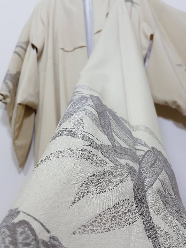Other Awase Haori Long Kimono Bamboo Abstract Japanese Jacket Size US L / EU 52-54 / 3 - 14 Thumbnail