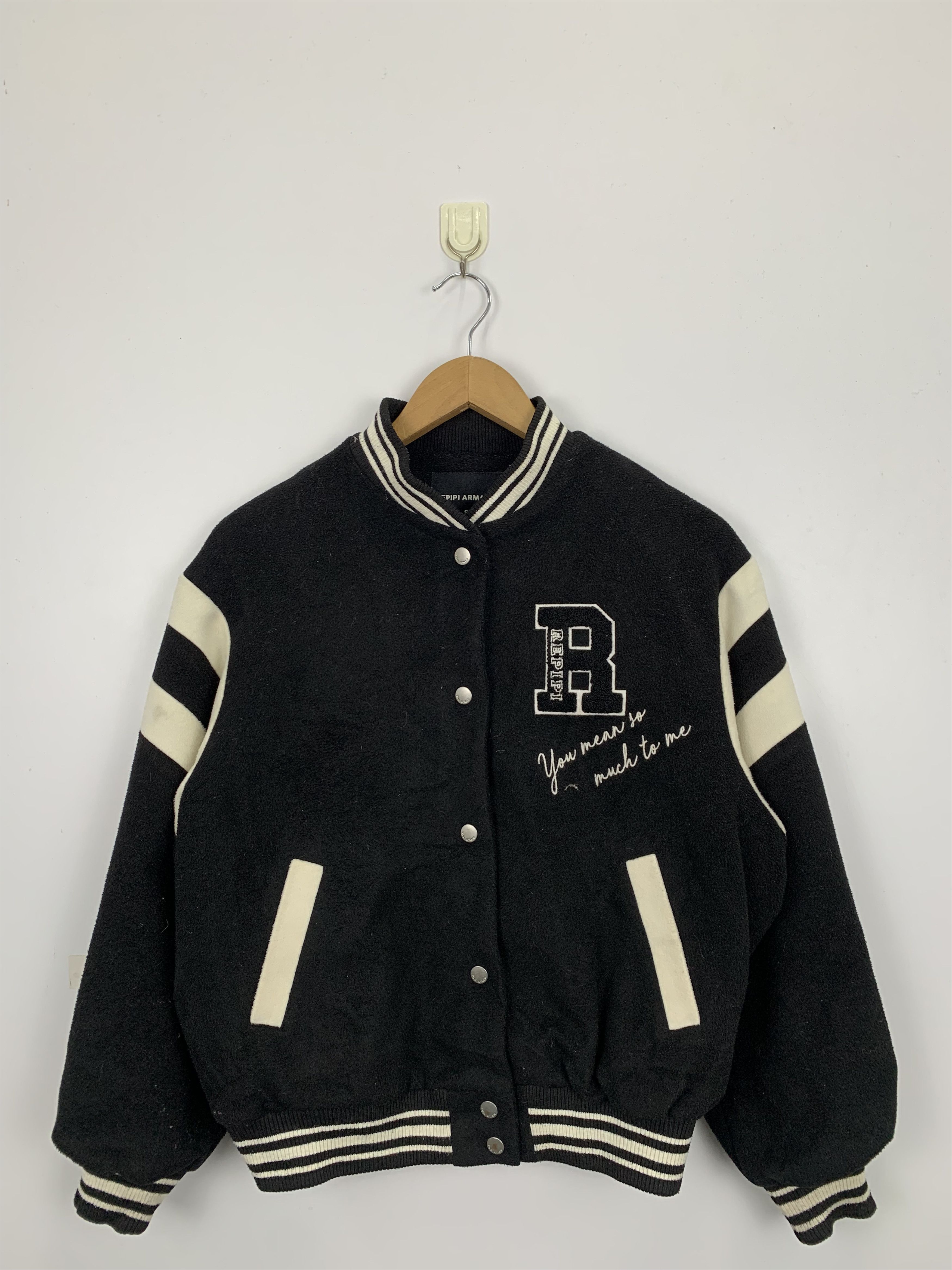 image of 80's Repipi Armario Japanese Wool Varsity Jacket in Black, Men's (Size Small)
