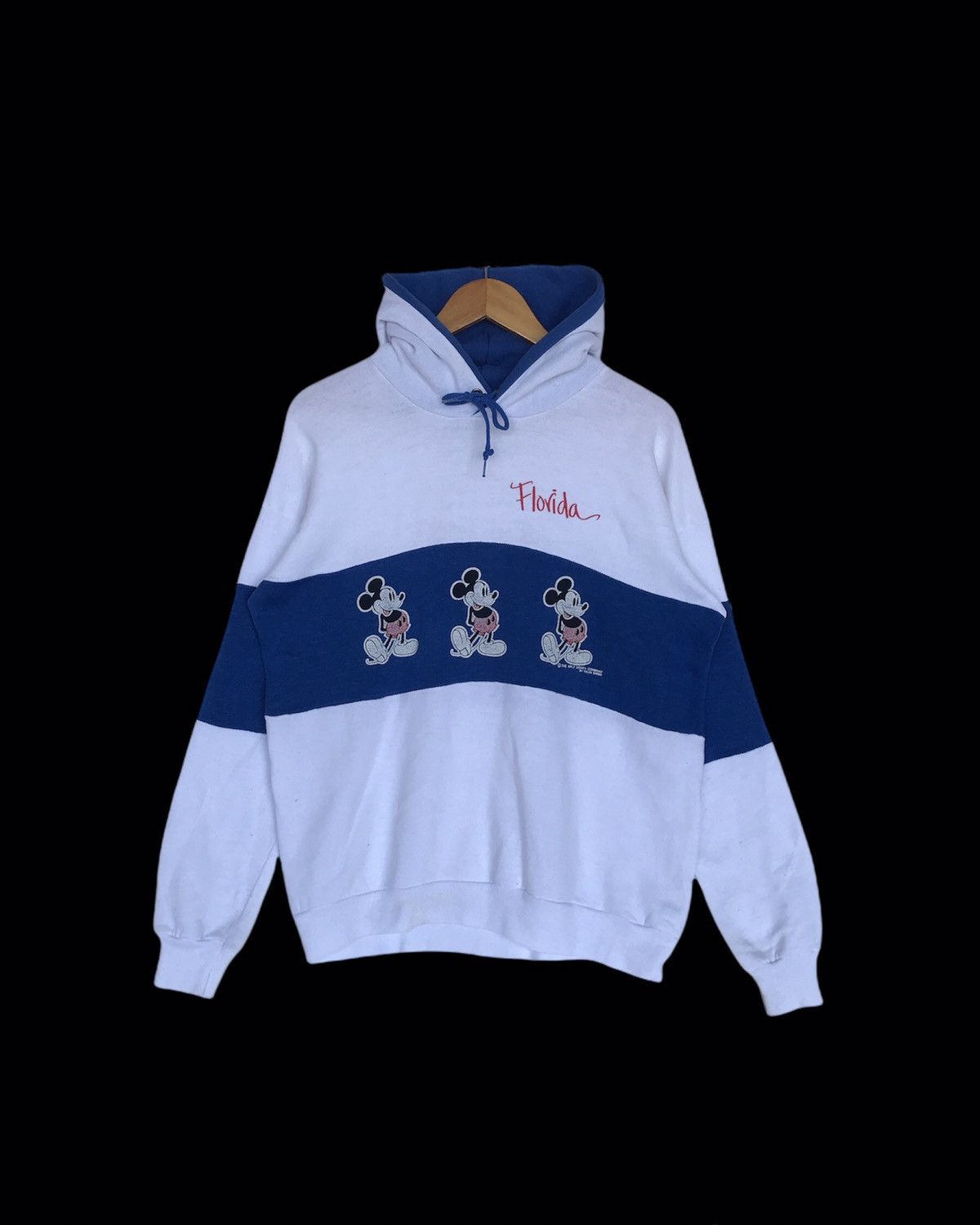 image of Vintage 70's Mickey Mouse Hoodie Colorblock Velva Sheen in Blue, Men's (Size Medium)