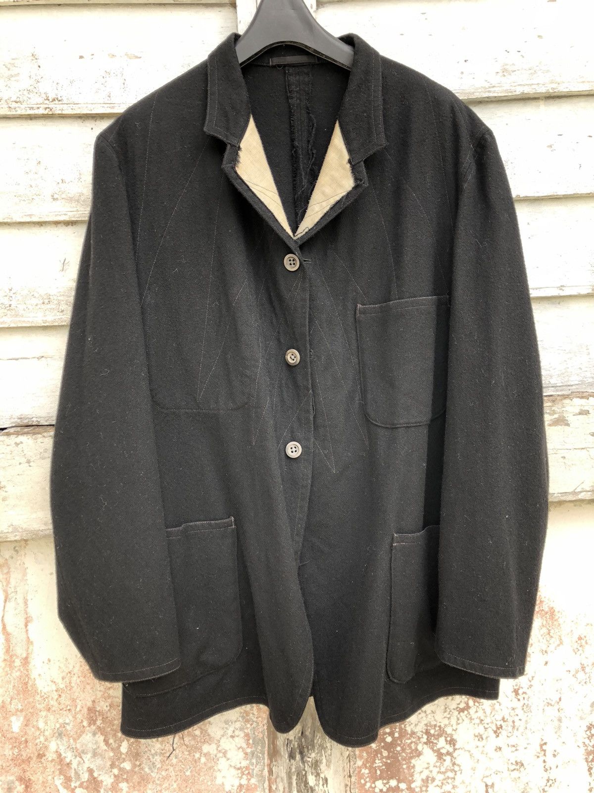 Y's for Men × Yohji Yamamoto Archived Ys For Men Reversible Raw Seam Wool Walker Jacket Size US M / EU 48-50 / 2 - 2 Thumbnail