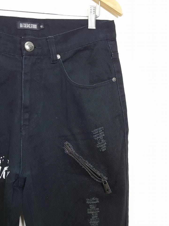 Japanese Brand Japanese Brand BATSU STUDIO Quotes Zipper Denim Jeans Pants Size US 31 - 5 Thumbnail