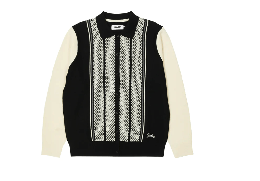 Image of Palace London Knitted Polo Black Medium Fw22 in Black White, Men's