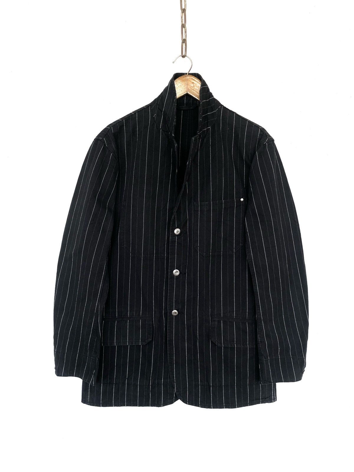 image of Paul Smith Hickory Stripe Worker Denim Jacket in Black Stripe, Men's (Size Medium)