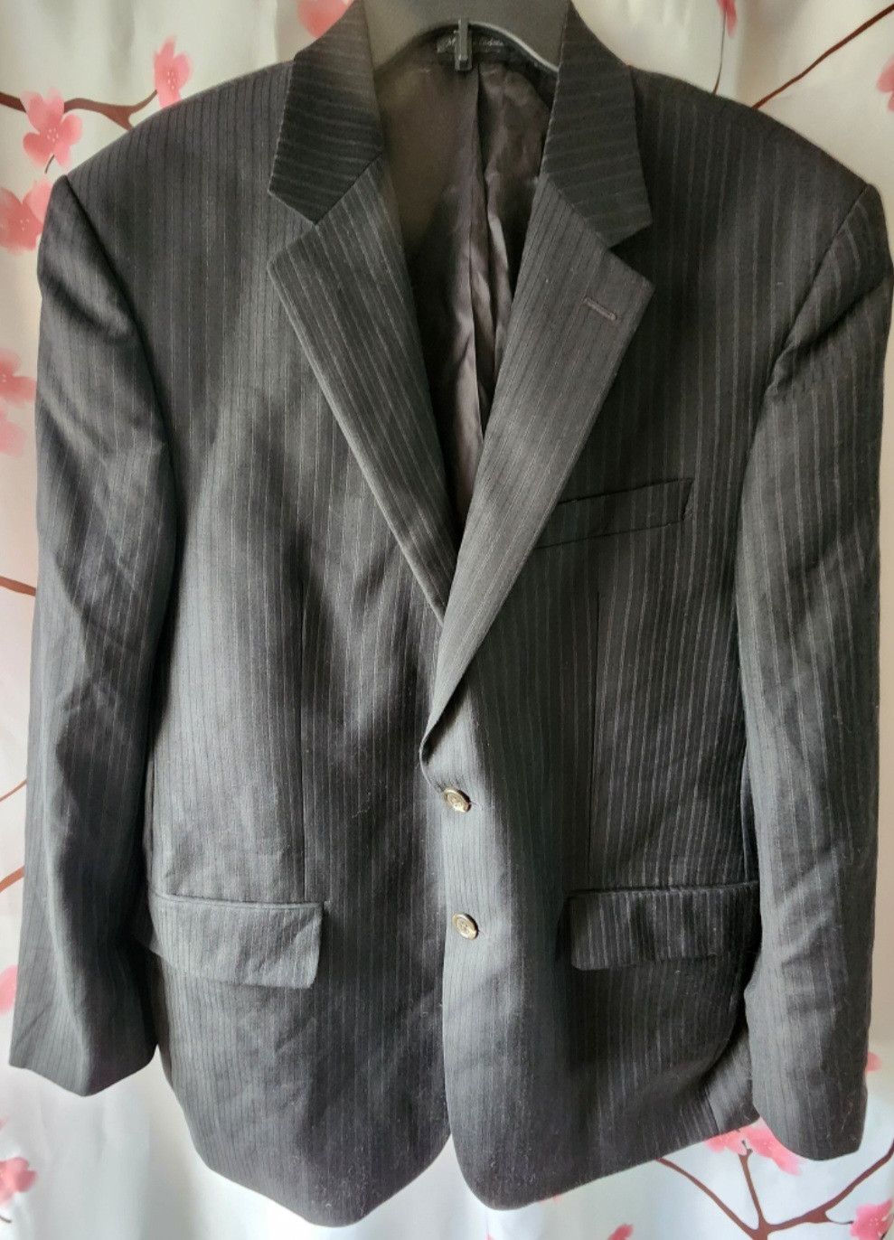 Chaps Chaps Black Pinstripe Blazer Suit Jacket Size 42R 100% Wool Size 42R - 1 Thumbnail