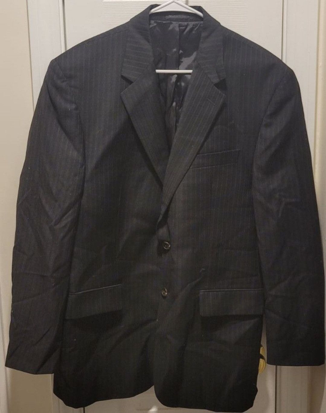 Chaps Chaps Black Pinstripe Blazer Suit Jacket Size 42R 100% Wool Size 42R - 4 Thumbnail