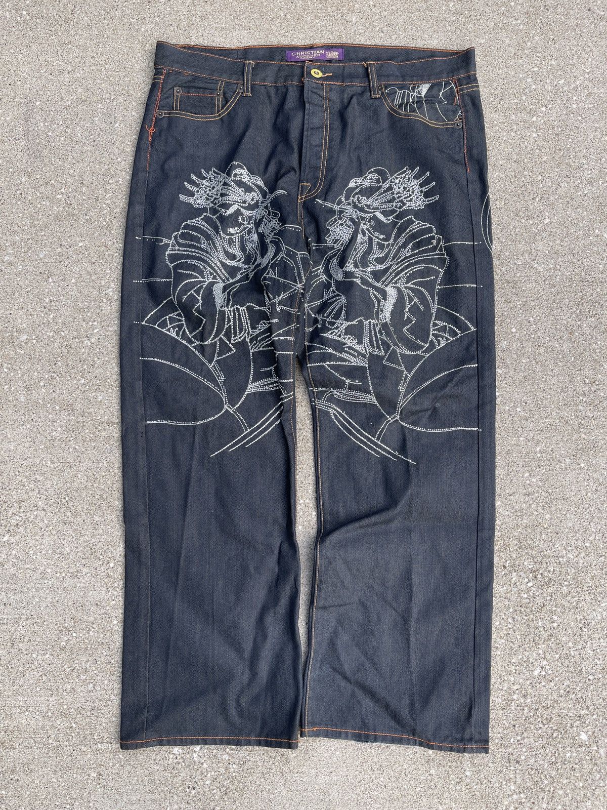 VINTAGE Y2K CHRISTIAN AUDIGIER ED GEISHA RHINESTONE JEANS 40